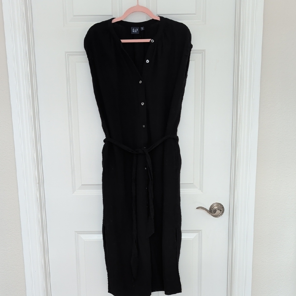 GAP Black Midi Dress with Button Detail